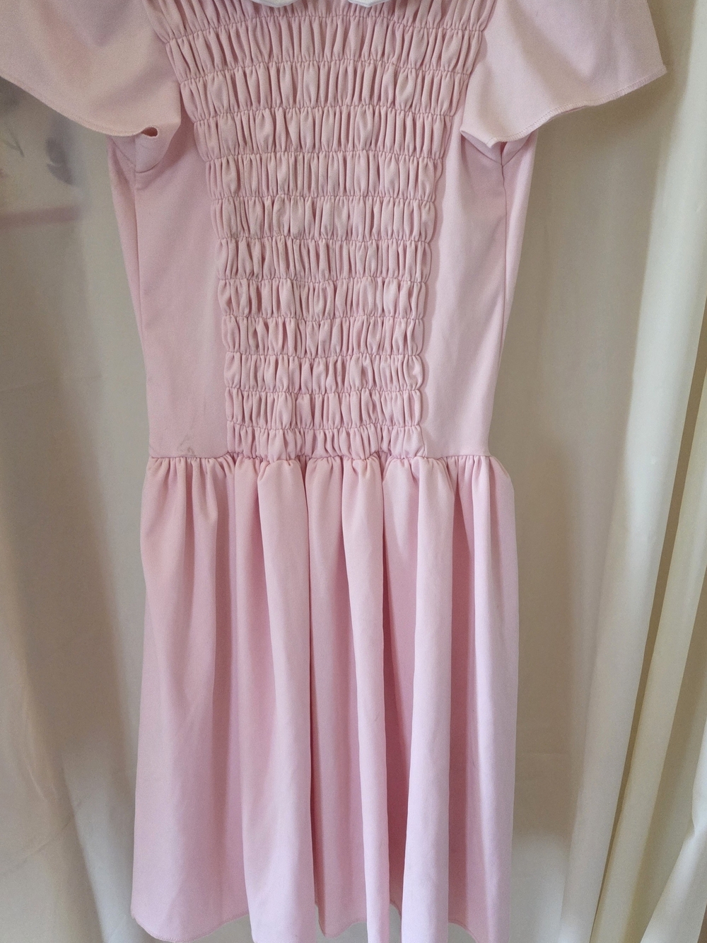 Costume Light Pink Smocked Casual Dress with Flutter Sleeves